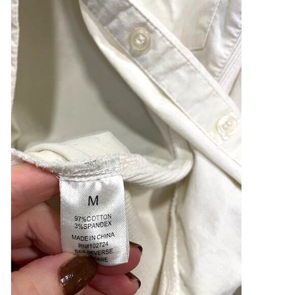 Hester & Orchard Women's Sz M Top Ivory Button Up Roll Tab Sleeves - Picture 3 of 7